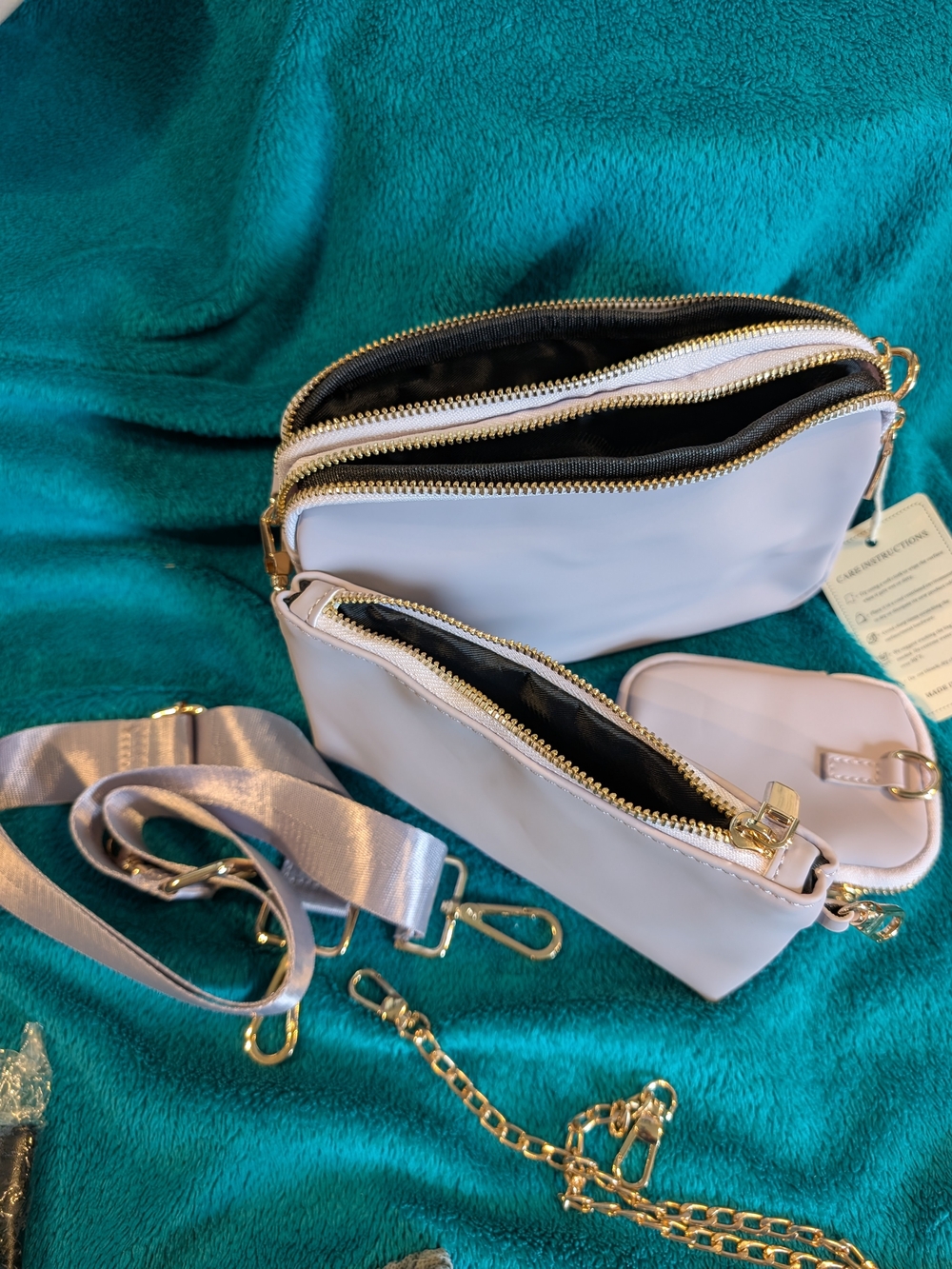 Women's Triple Compartment Crossbody Bag in Light Pink